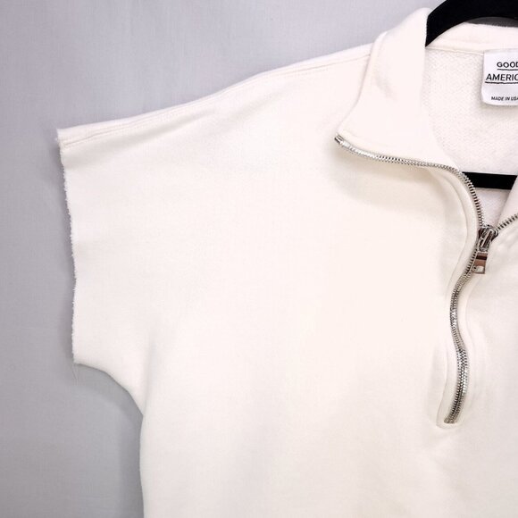 Good American Sweatshirt Cropped Short Sleeve Womens Size 2 Quarter Zip - Picture 11 of 16
